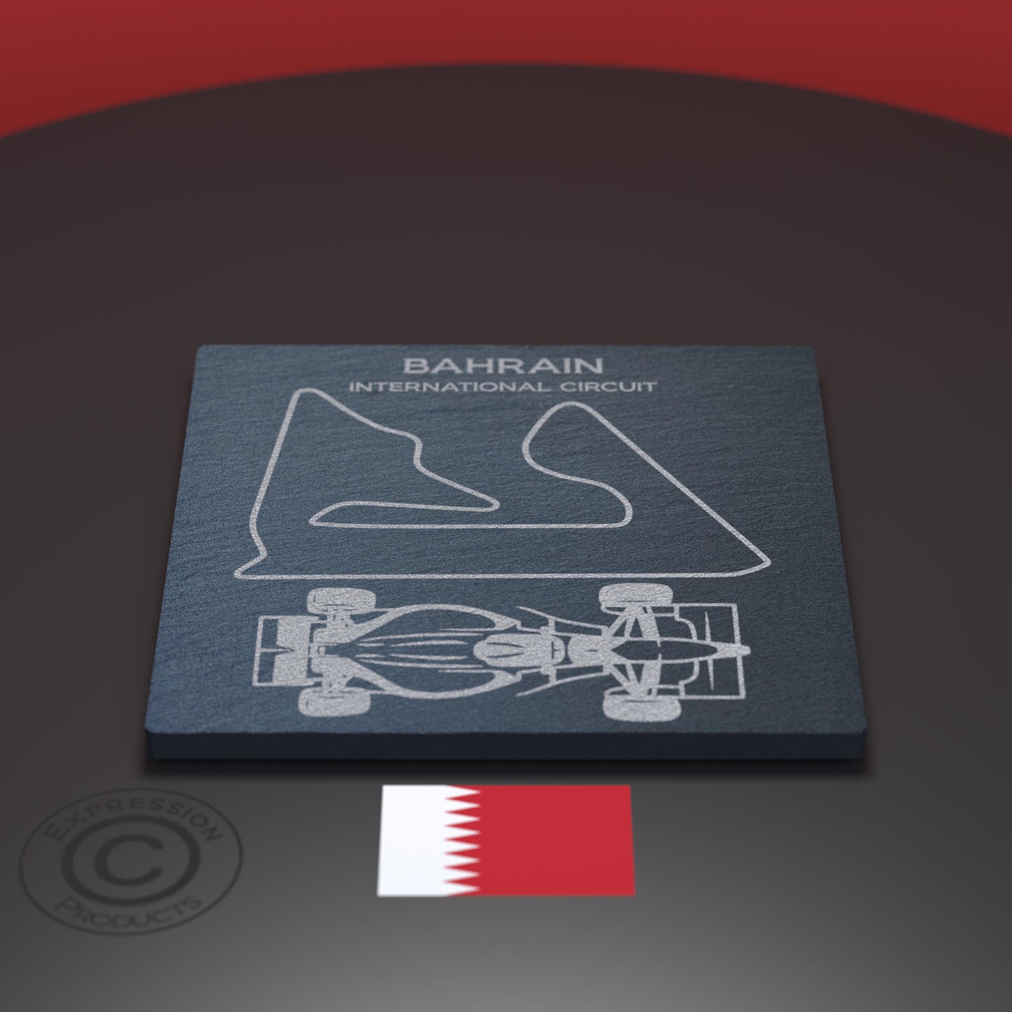 Bahrain Grand Prix F1 Engraved Whiskey Tumbler Glass And Slate Coaster Set, Formula 1 International Circuit Glass & Natural Coaster