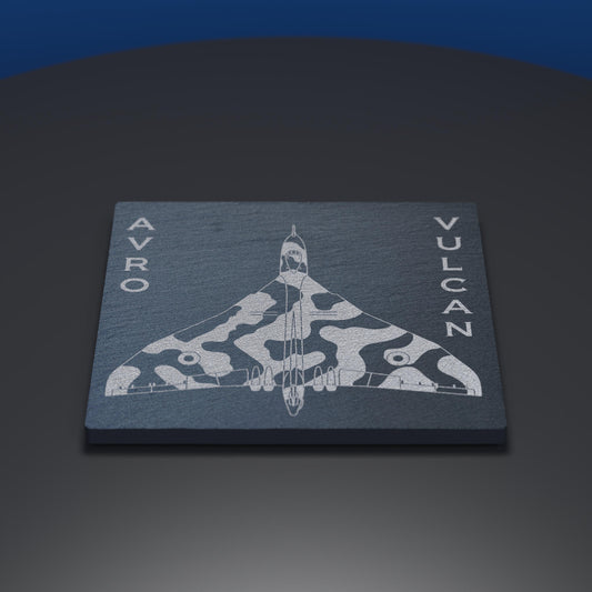 Slate coaster engraved with Avro vulcan XH558 aircraft