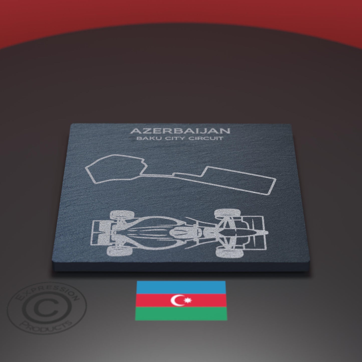 Azerbaijan Grand Prix F1 Engraved Whiskey Tumbler Glass And Slate Coaster Set, Formula 1 Baku City Circuit Glass & Natural Coaster