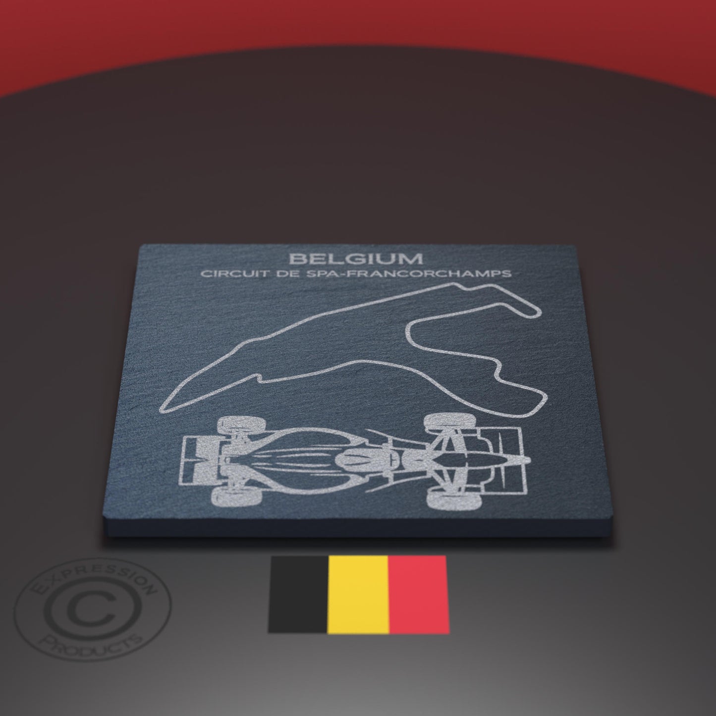 Belgian Grand Prix F1 Engraved Whiskey Tumbler Glass And Slate Coaster Set, Formula 1 Circuit De Spa-Francorchamps Glass & Natural Coaster