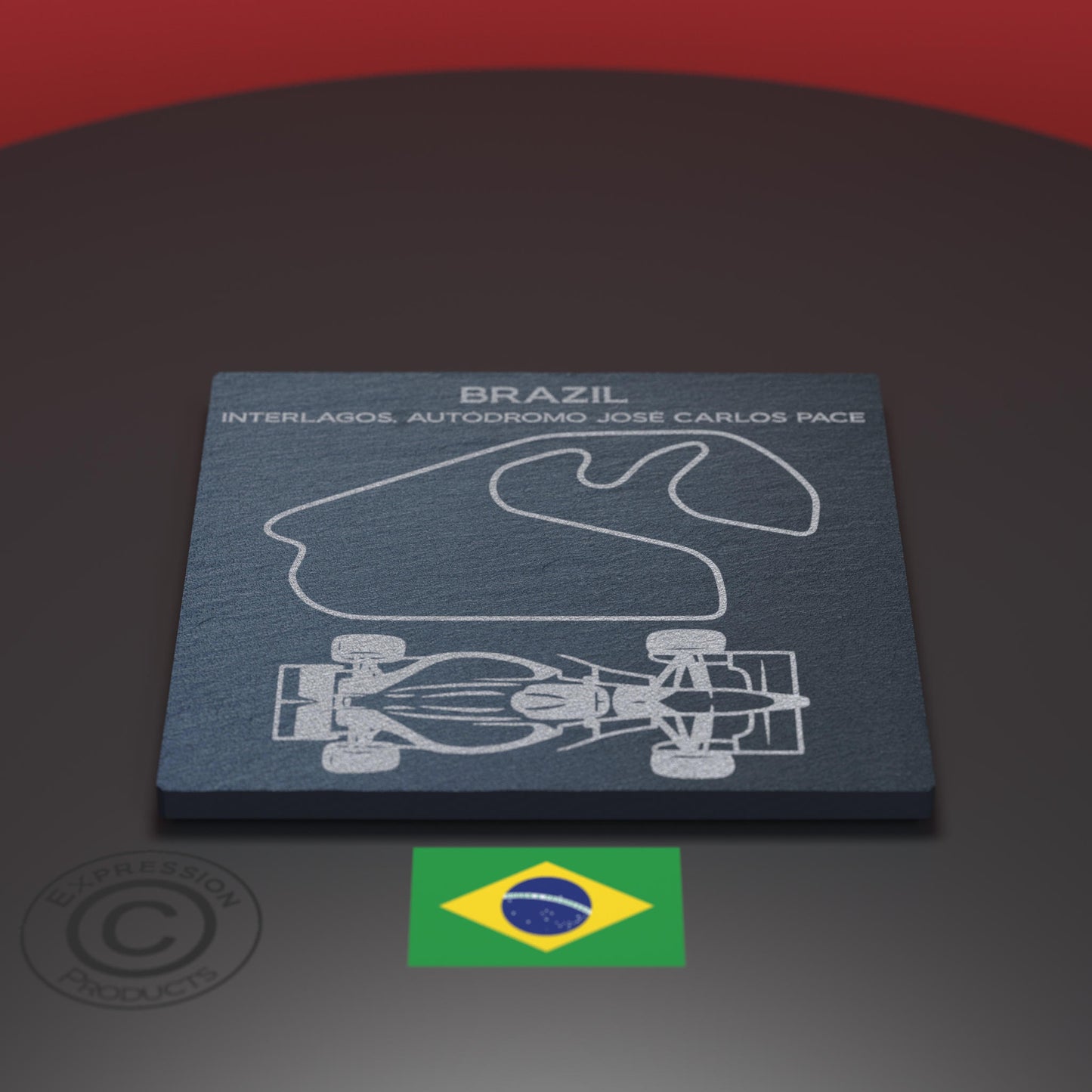 Brazilian Grand Prix F1 Engraved Whiskey Tumbler Glass And Slate Coaster, Formula 1 Interlagos Autodromo Jose Carlos Pace Glass & Coaster