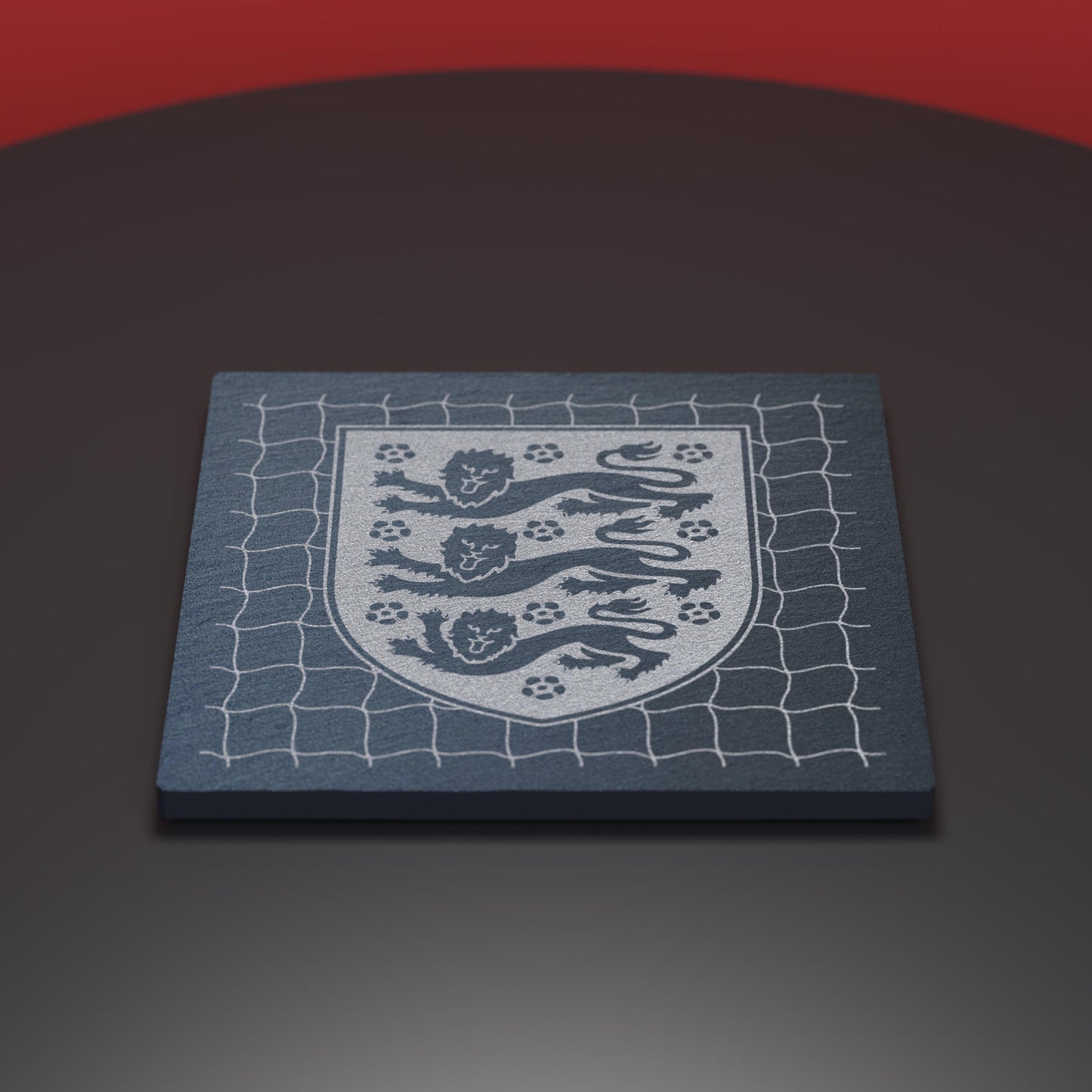 Slate coaster engraved with England Football logo and net design
