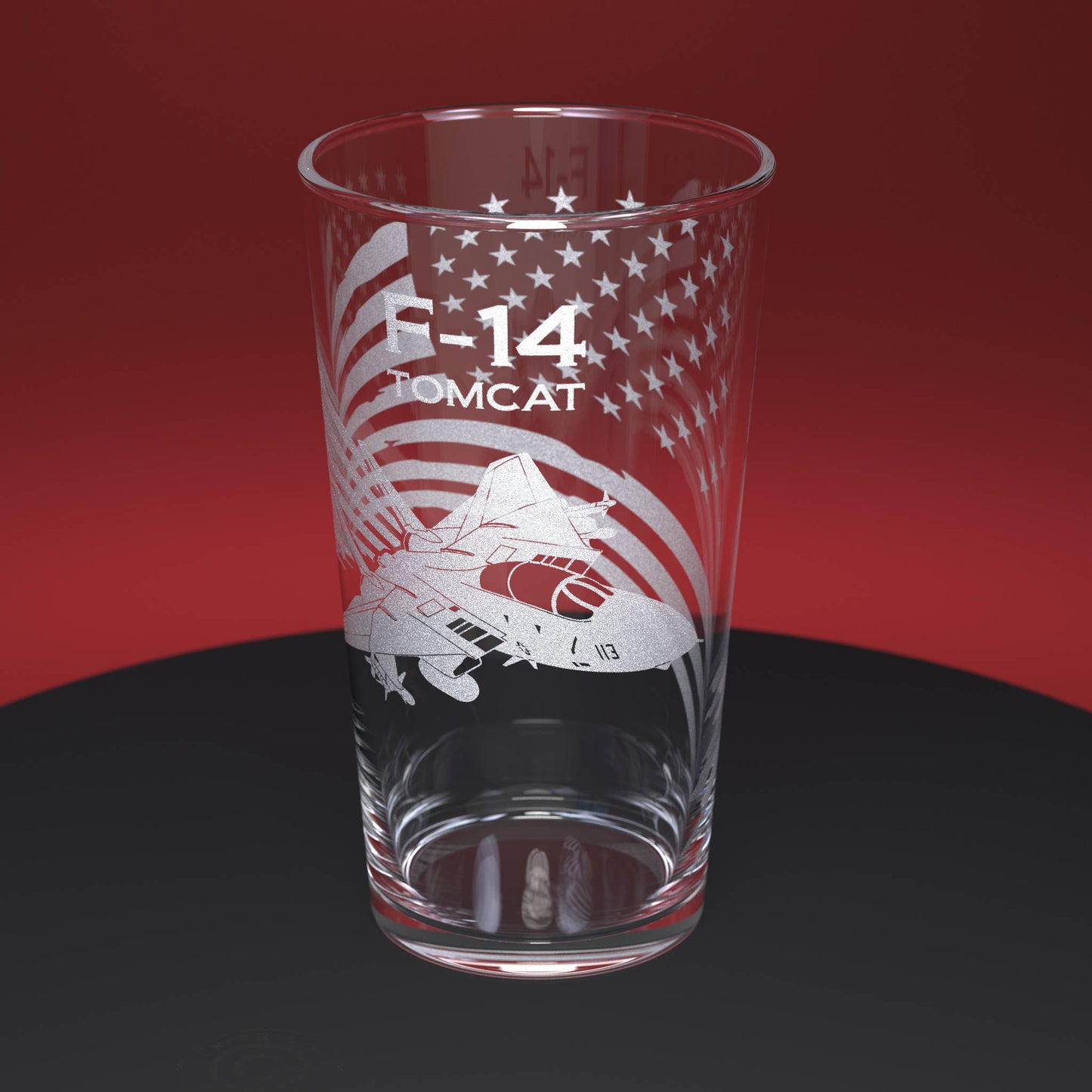F-14 Tomcat with Flag Of The United States Of America Engraved Pint Glass Set With Slate Coaster & Stainless Steel Bottle Opener