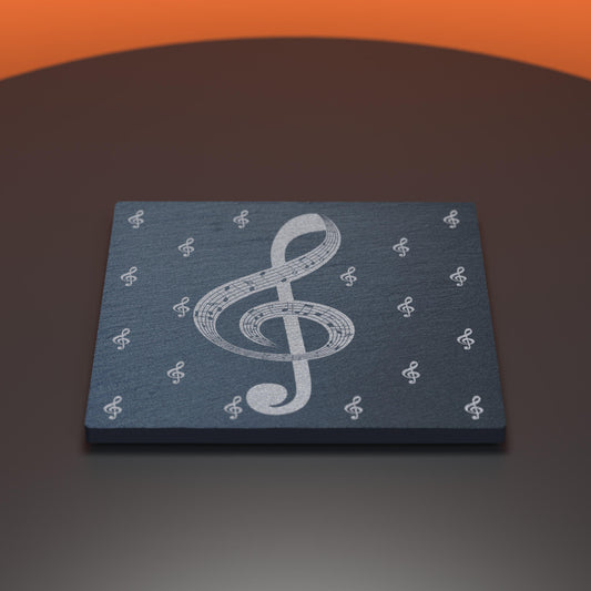 Slate coaster engraved with treble clefs