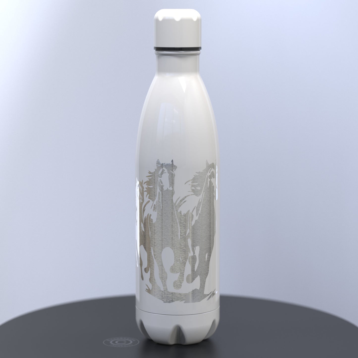 Gloss White Thermal Bottle Engraved With a Three Running Wild Horses
