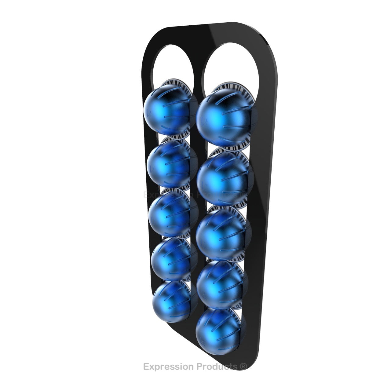 Magnetic Nespresso Vertuo capsule holder shown in black holding 10 pods