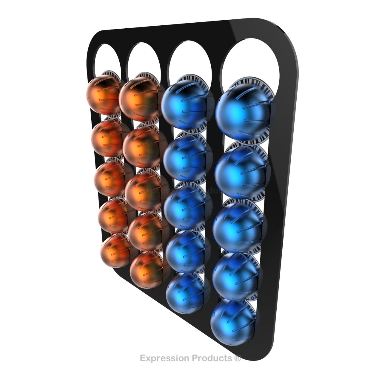 Magnetic Nespresso Vertuo capsule holder shown in black holding 20 pods