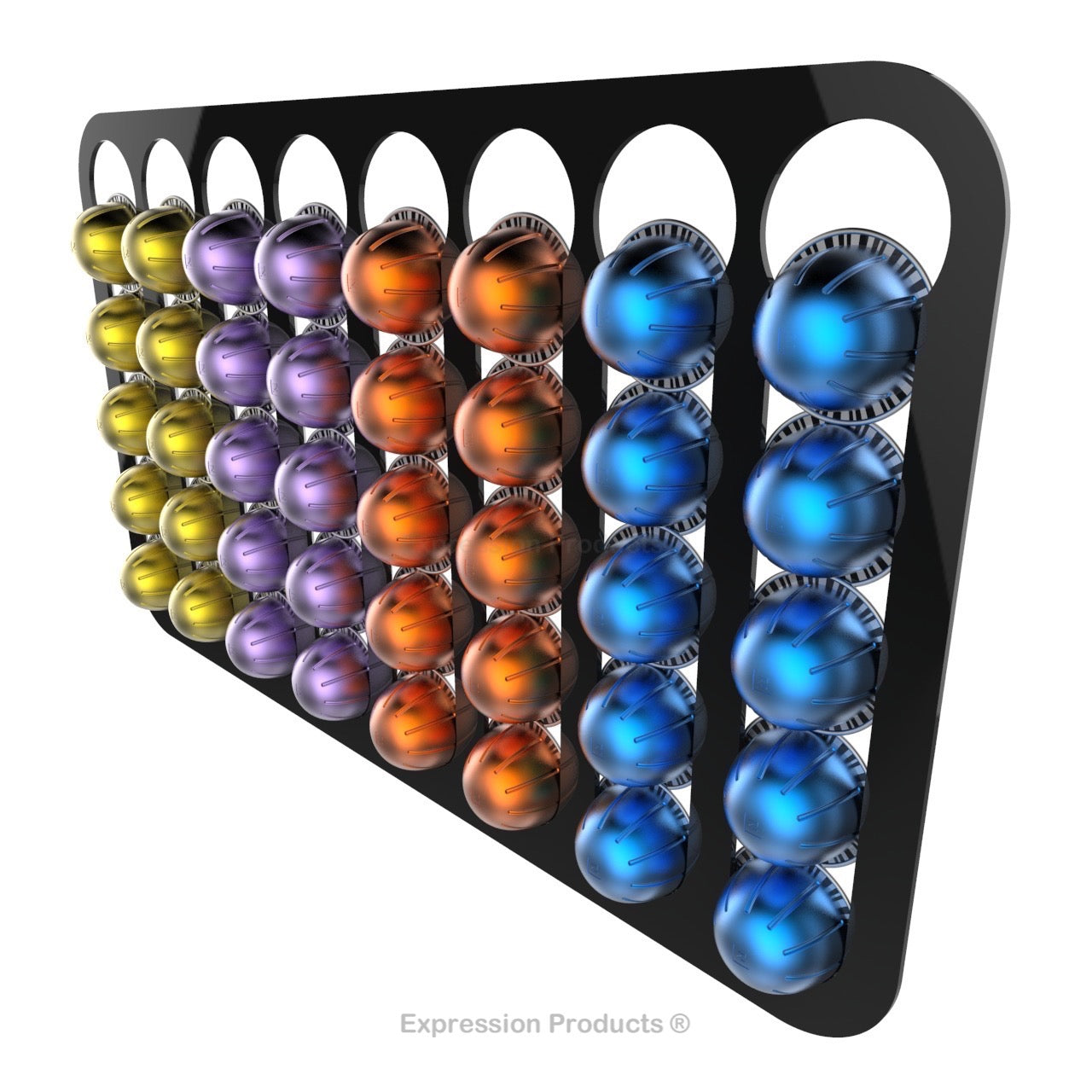 Magnetic Nespresso Vertuo capsule holder shown in black holding 40 pods