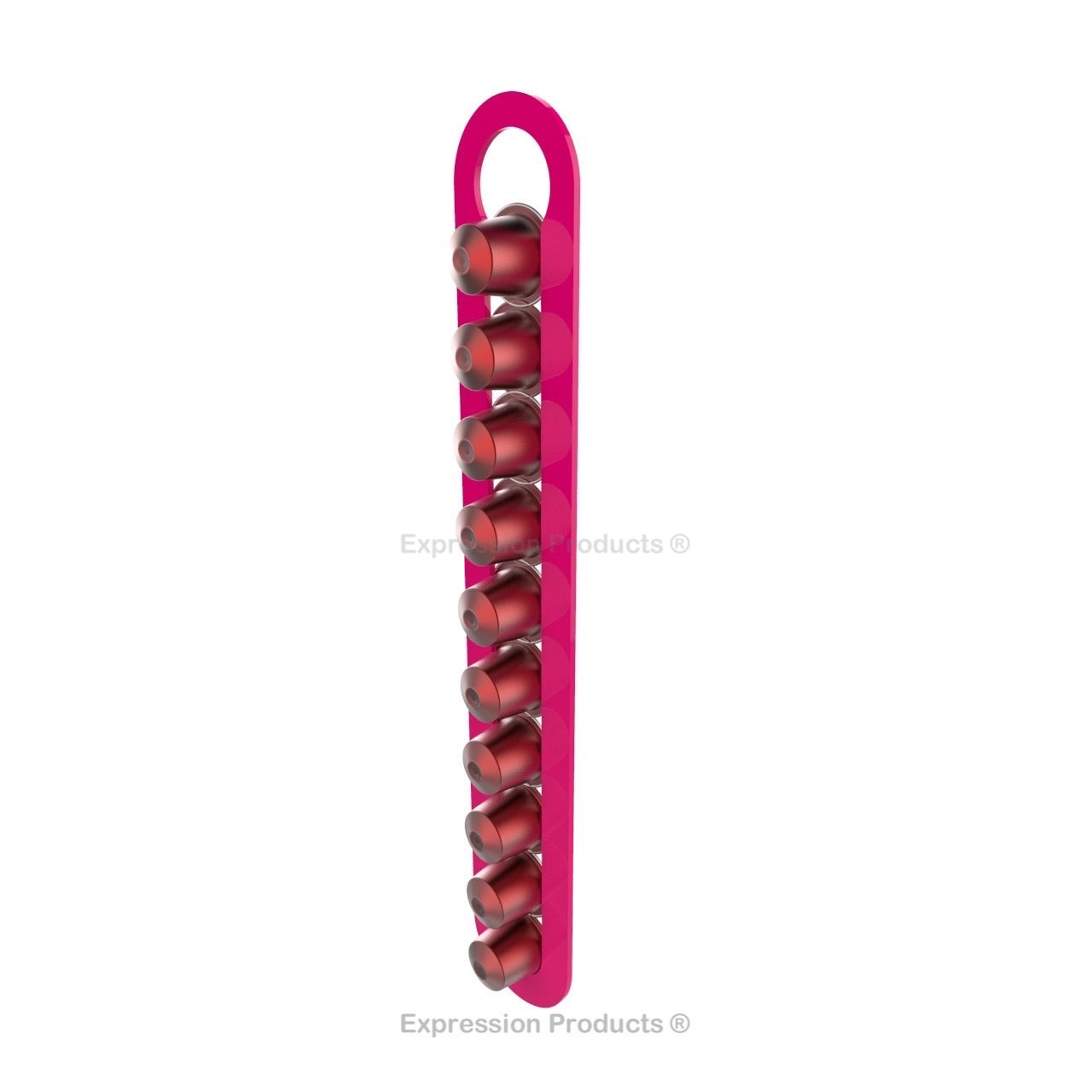 Magnetic Nespresso Original Line coffee pod holder shown in pink holding 10 pods