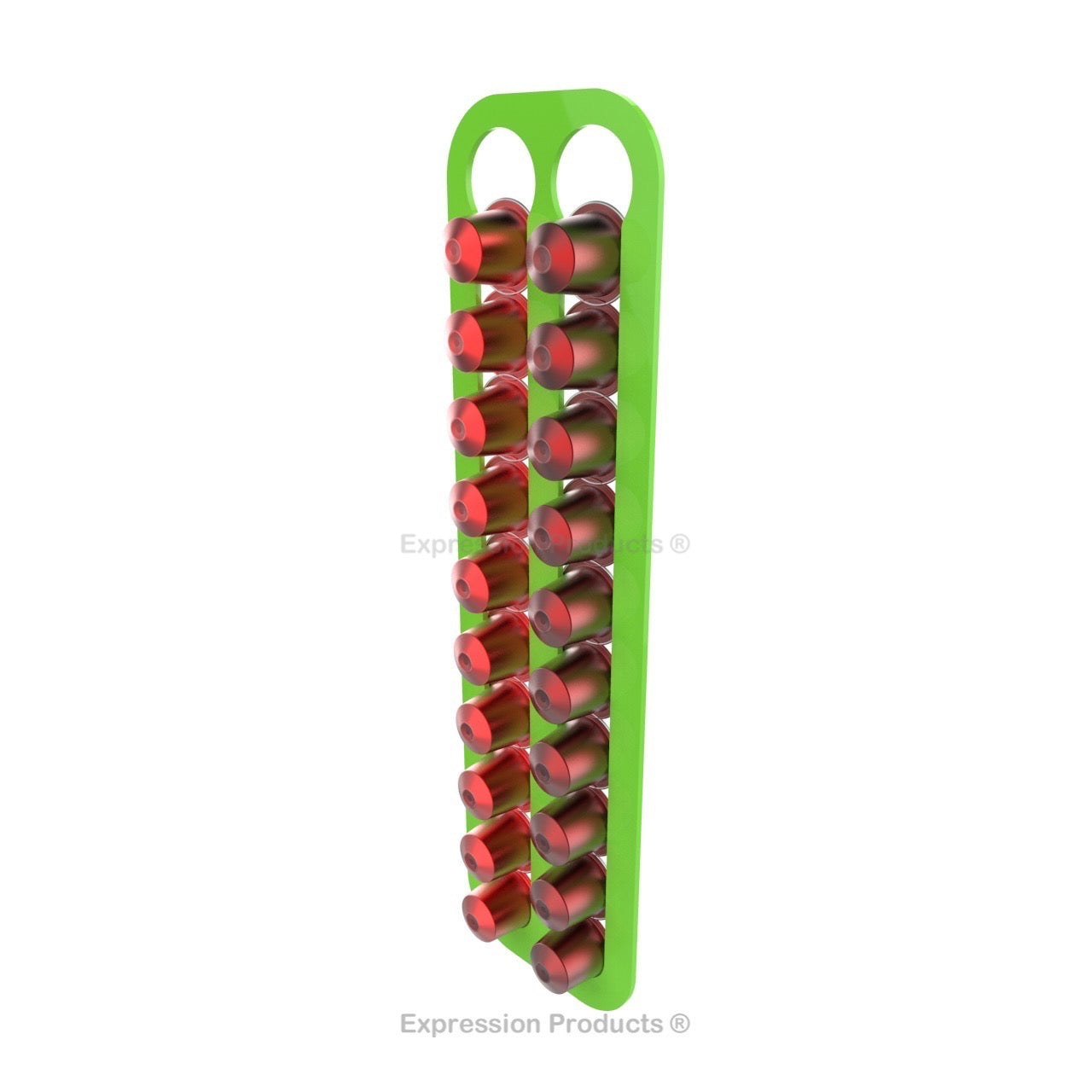 Magnetic Nespresso Original Line coffee pod holder shown in lime holding 20 pods