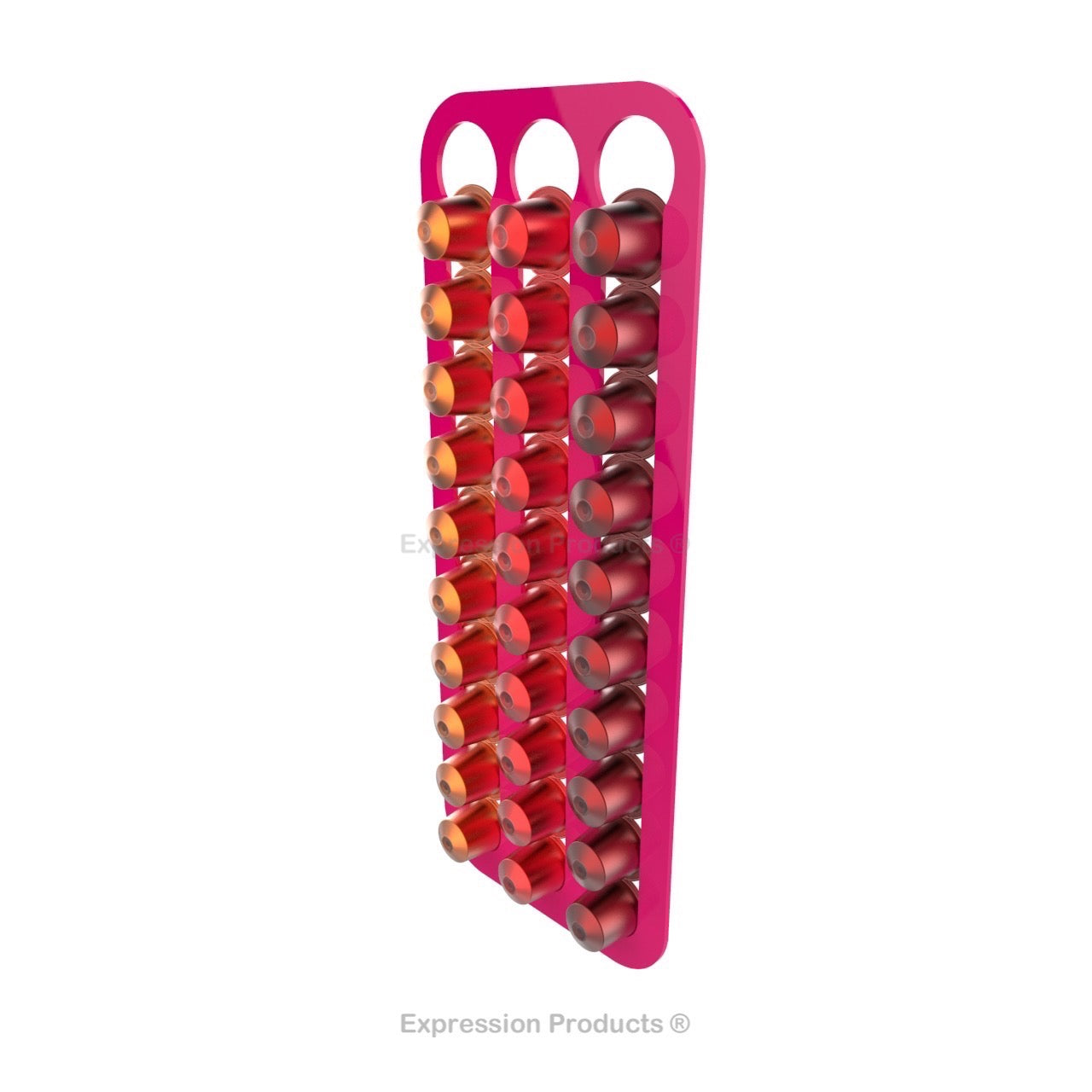 Magnetic Nespresso Original Line coffee pod holder shown in pink holding 30 pods