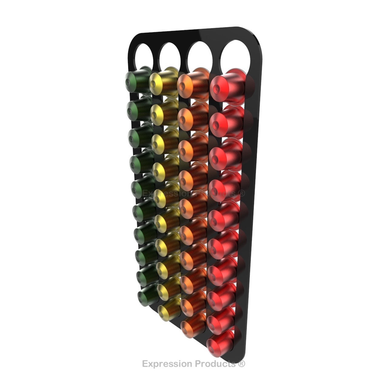 Magnetic Nespresso Original Line coffee pod holder shown in black holding 40 pods