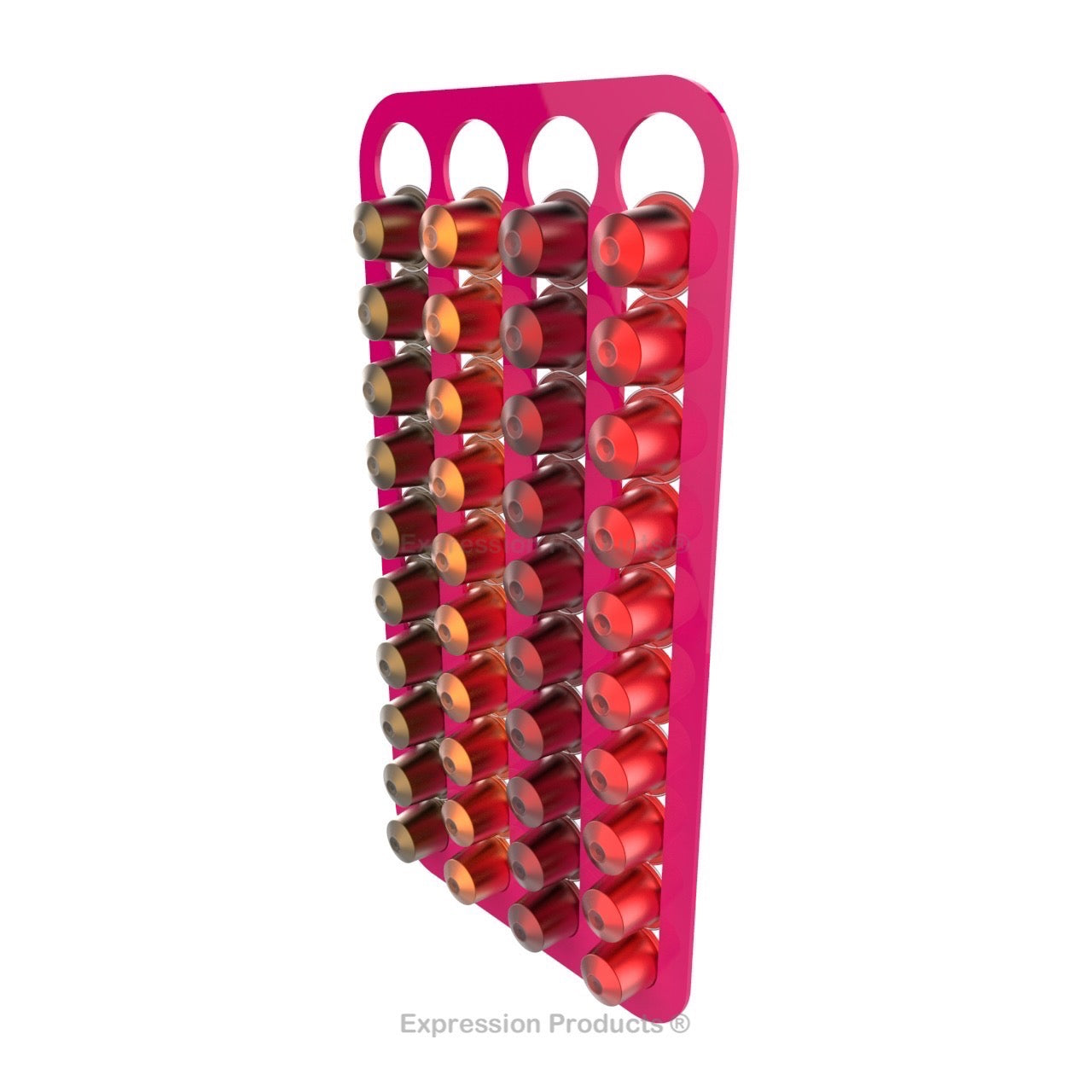 Magnetic Nespresso Original Line coffee pod holder shown in pink holding 40 pods