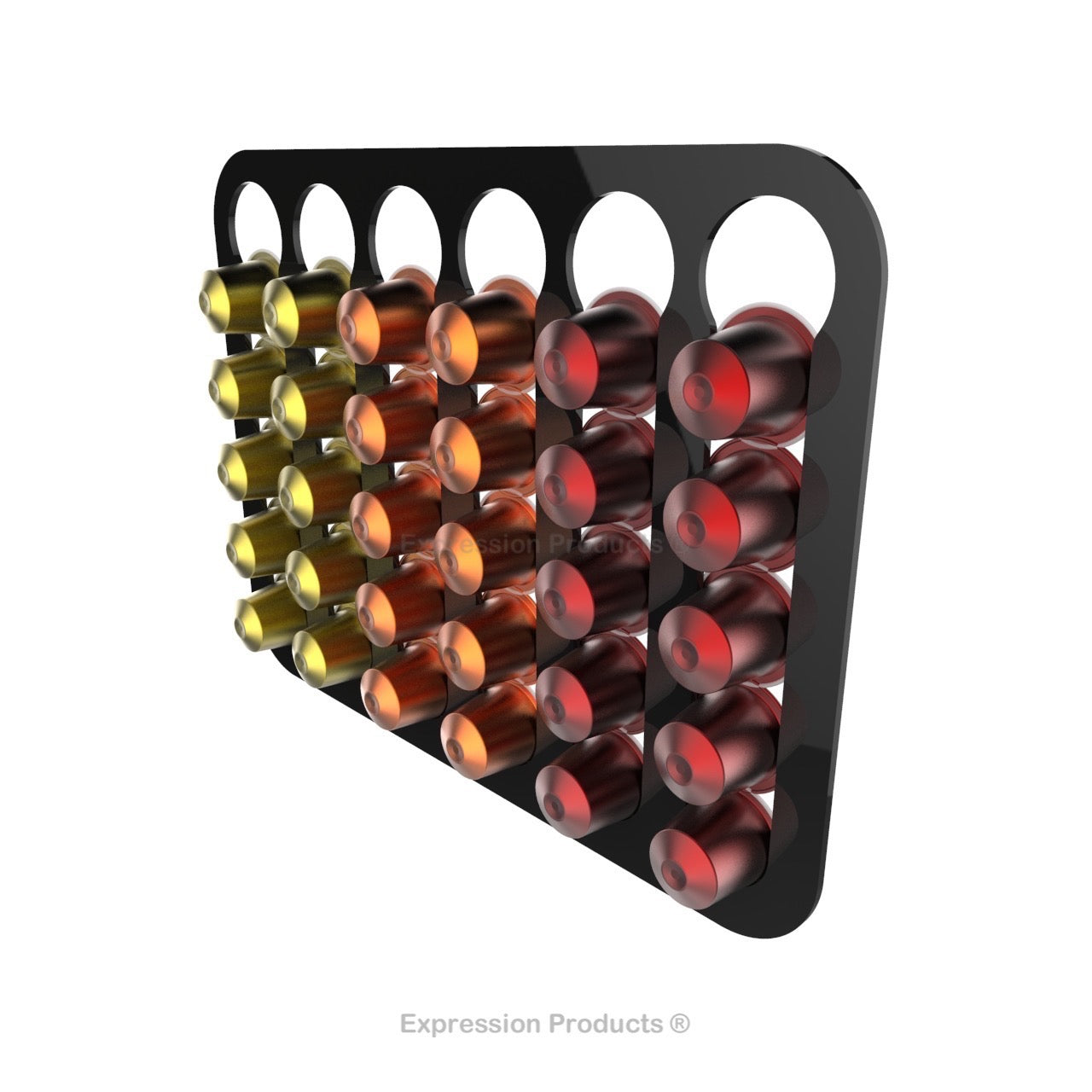 Magnetic Nespresso Original Line coffee pod holder shown in black holding 30 pods