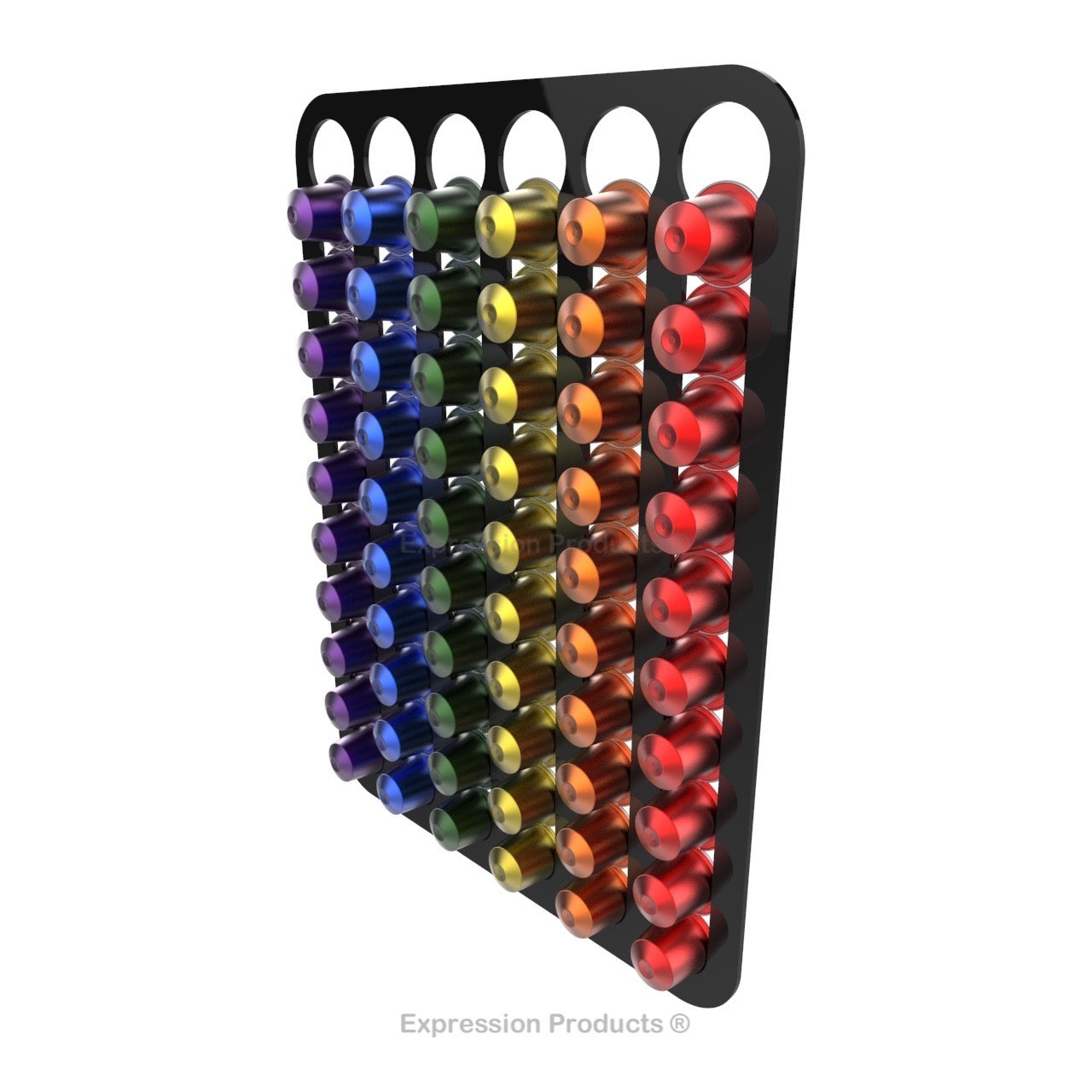 Magnetic Nespresso Original Line coffee pod holder shown in black holding 60 pods