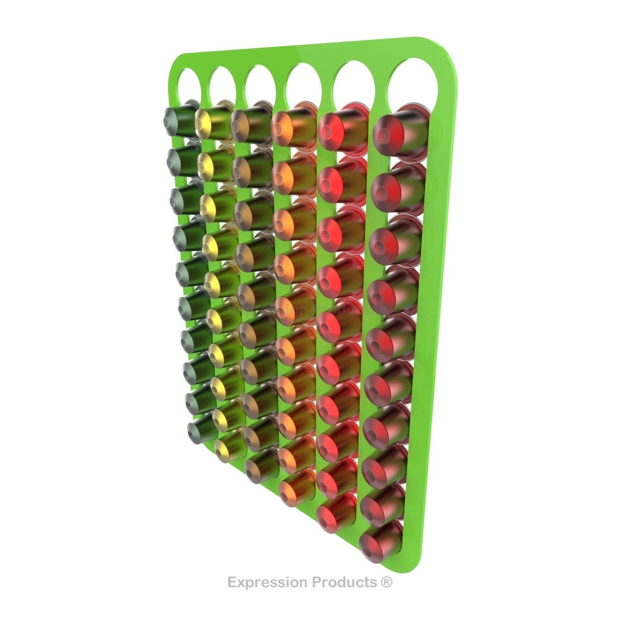 Magnetic Nespresso Original Line coffee pod holder shown in lime holding 60 pods