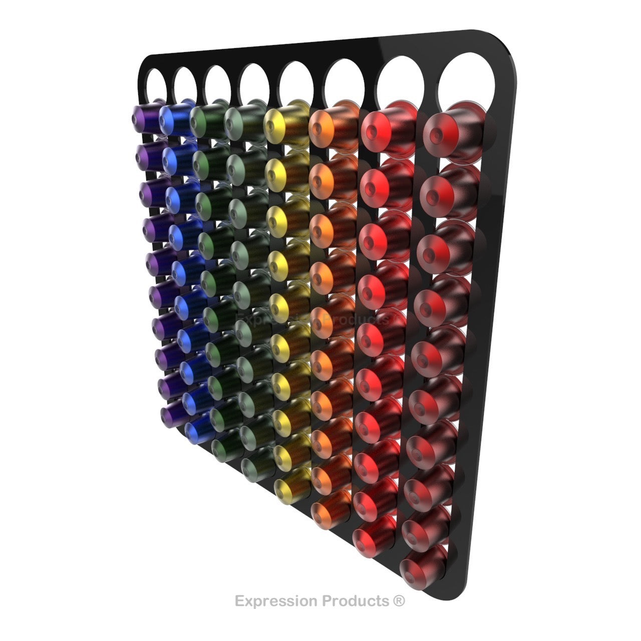 Magnetic Nespresso Original Line coffee pod holder shown in black holding 80 pods