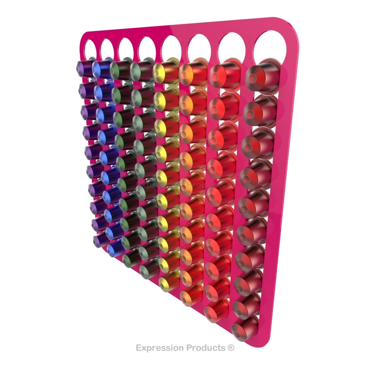 Magnetic Nespresso Original Line coffee pod holder shown in pink holding 80 pods