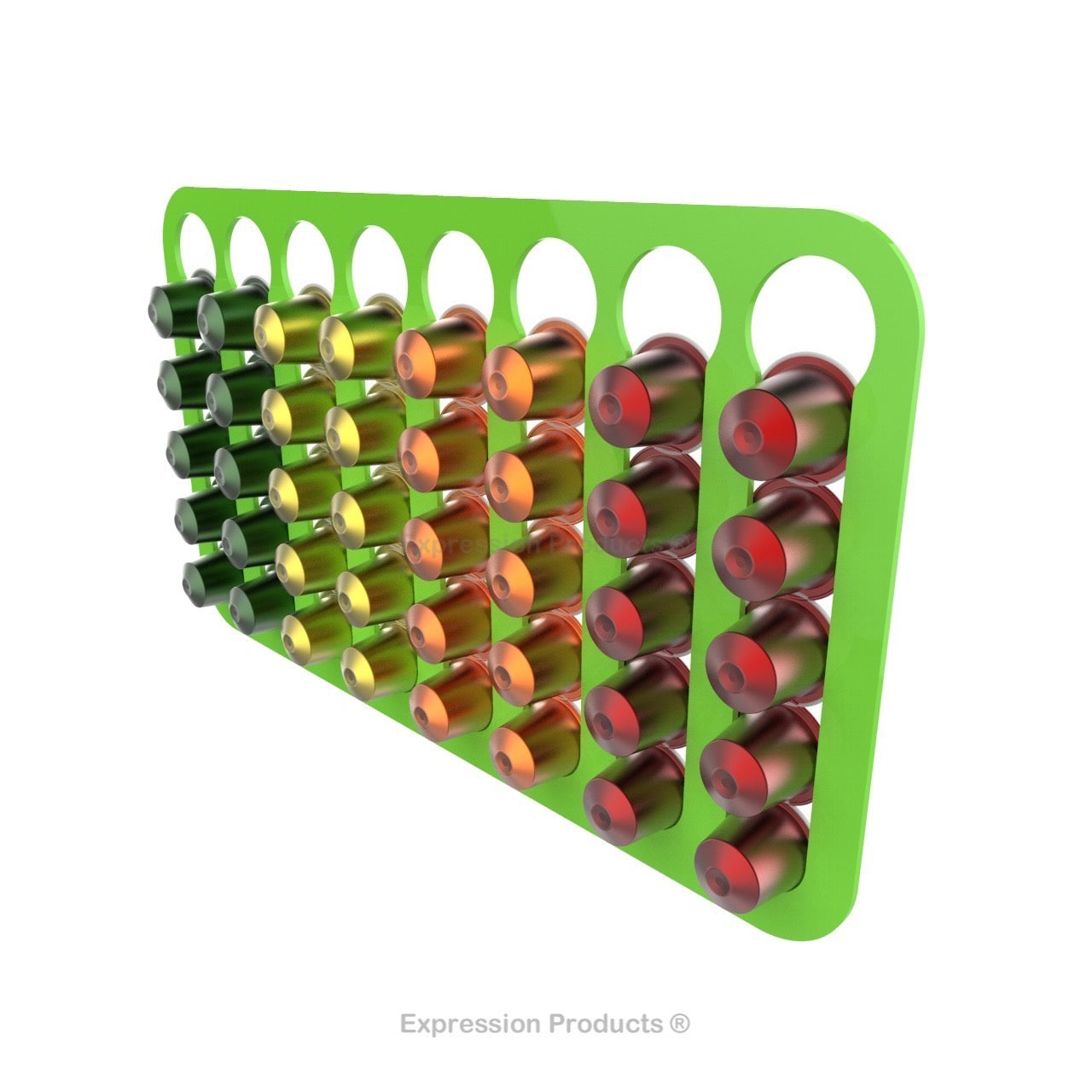 Magnetic Nespresso Original Line coffee pod holder shown in lime holding 40 pods