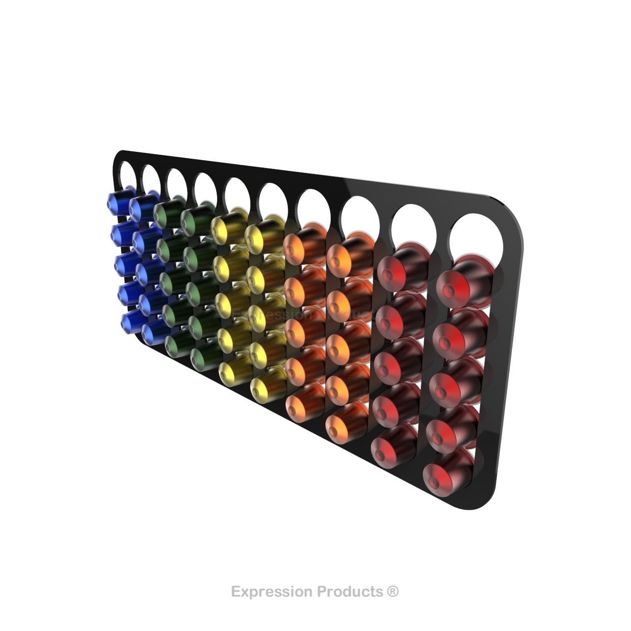 Magnetic Nespresso Original Line coffee pod holder shown in black holding 50 pods