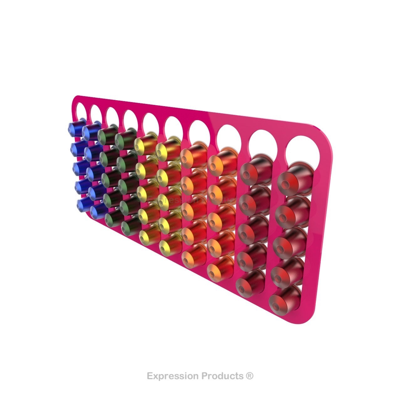 Magnetic Nespresso Original Line coffee pod holder shown in pink holding 50 pods