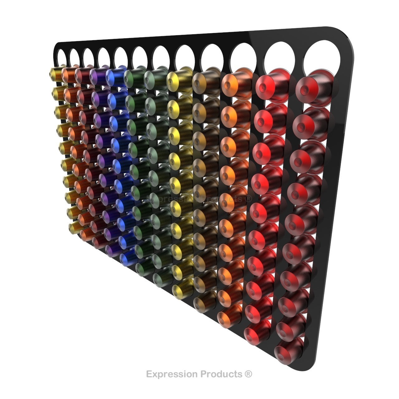 Magnetic Nespresso Original Line coffee pod holder shown in black holding 120 pods