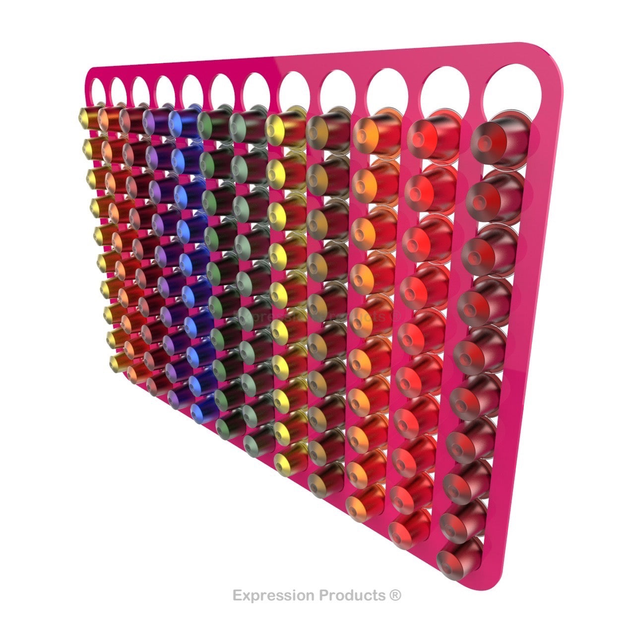 Magnetic Nespresso Original Line coffee pod holder shown in pink holding 120 pods