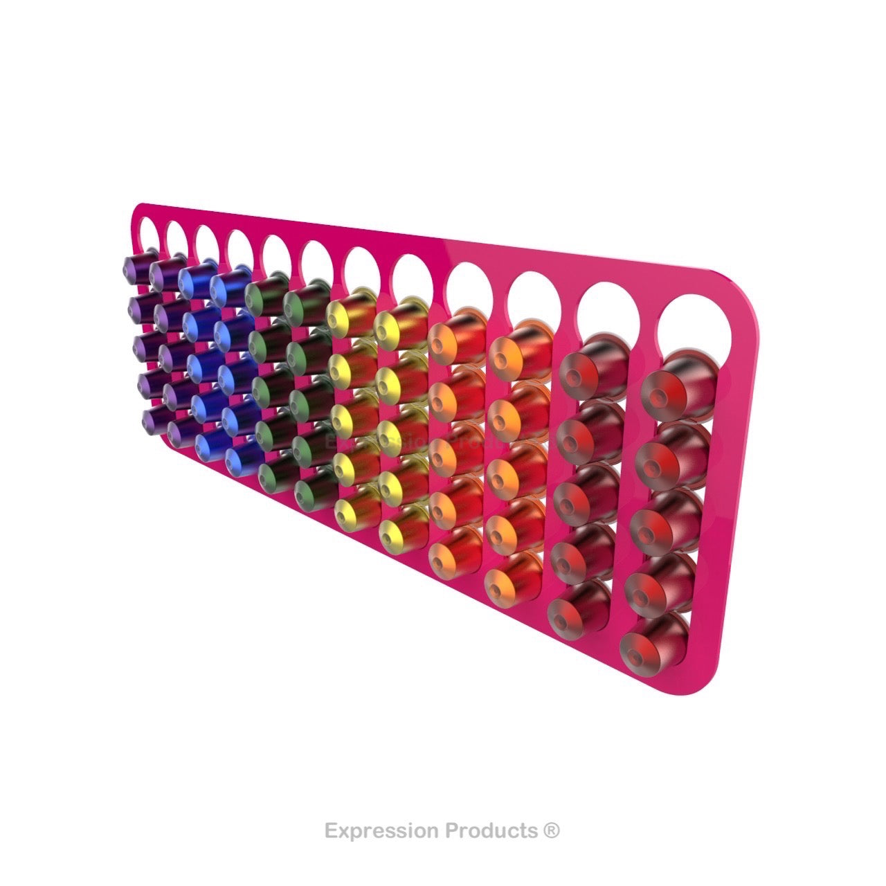 Magnetic Nespresso Original Line coffee pod holder shown in pink holding 60 pods