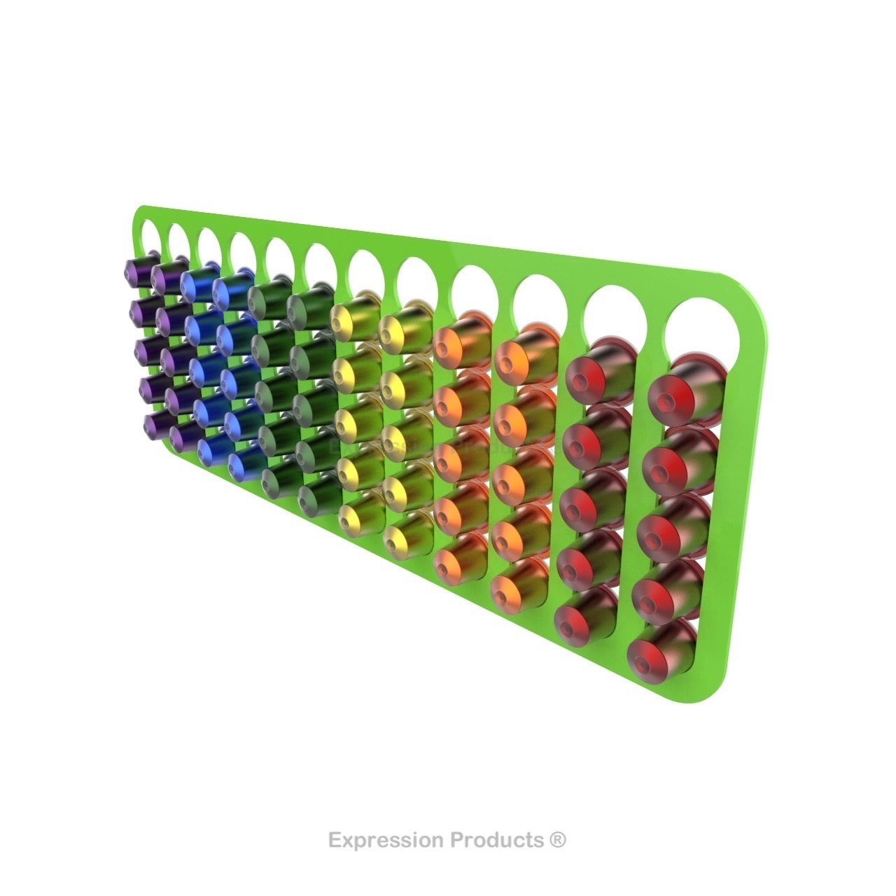 Magnetic Nespresso Original Line coffee pod holder shown in lime holding 60 pods