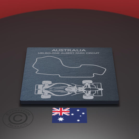 Square Slate coaster engraved with the Melbourne Albert Park F1 Circuit