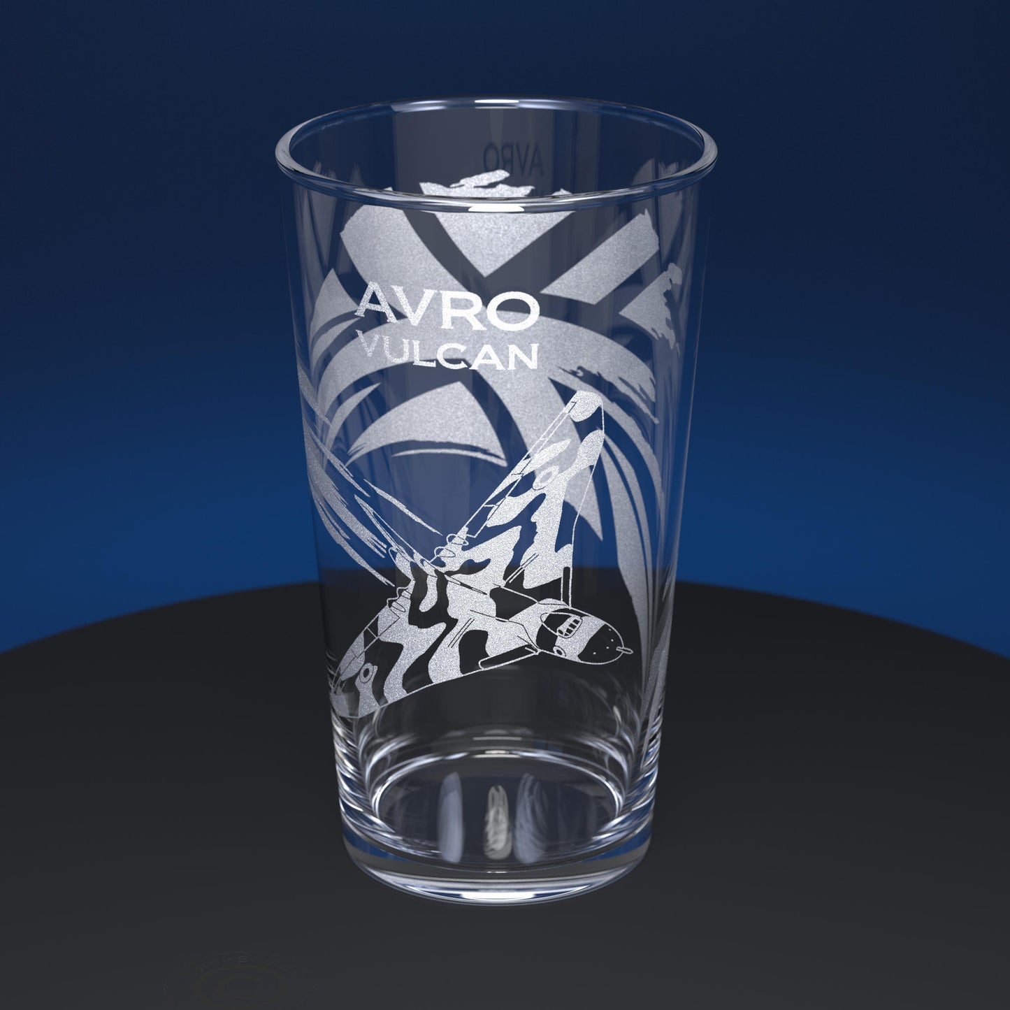 Avro Vulcan Bomber with UK Union Jack Flag Engraved Pint Glass Set including Pint Glass, Slate Coaster and Steel Bottle Opener