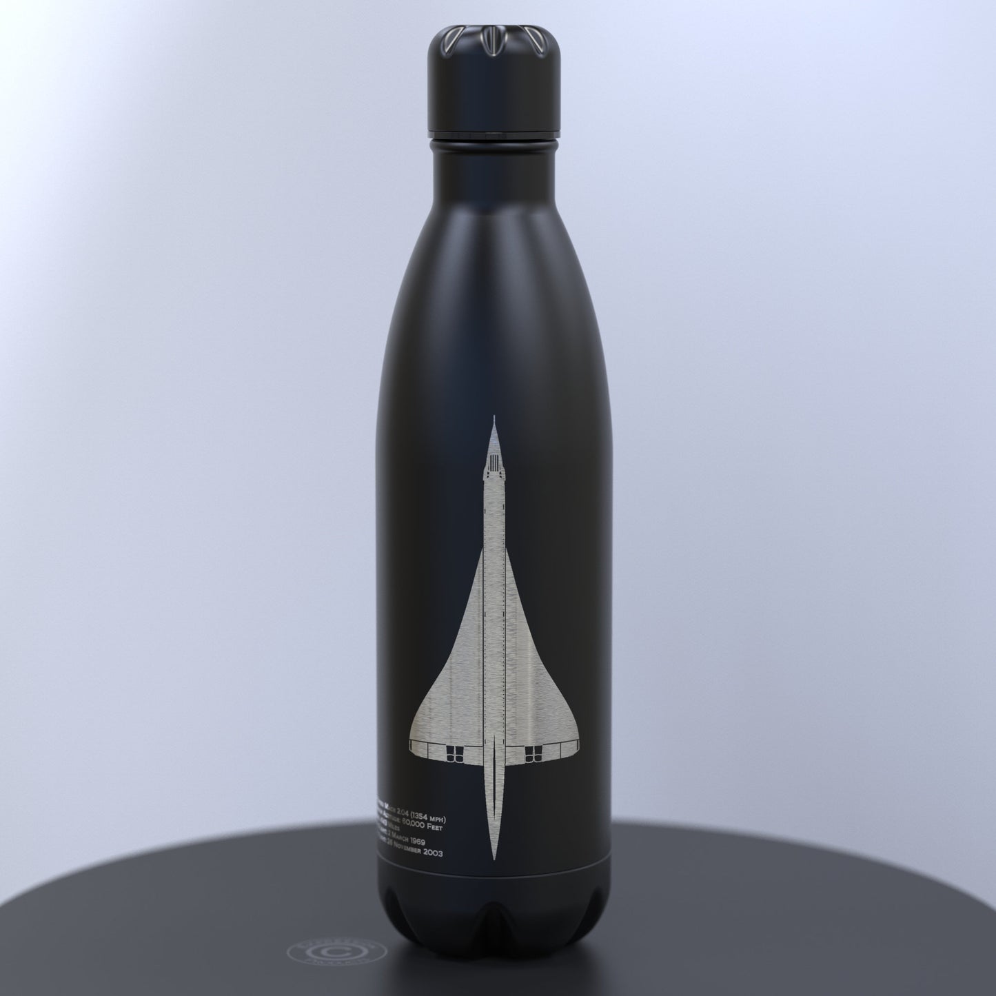 Matt Black Thermal Water Bottle Engraved With Concorde Design