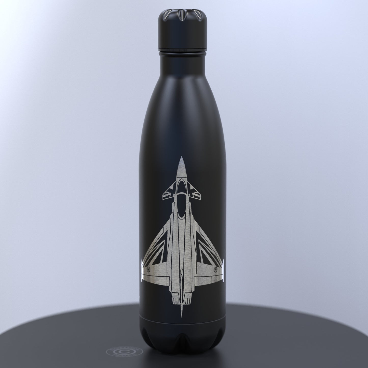 Matt Black Thermal Water Bottle Engraved With the Typhoon Blackjack