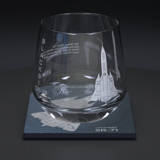 Blackbird SR-71 Engraved Glass Whiskey Tumbler & Slate Coaster Set