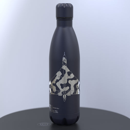 Dark Blue Water Bottle with Silver engraved Vulcan XH558 Bomber
