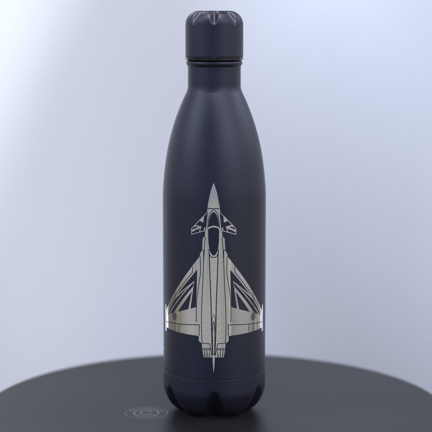 Matt Dark Blue Thermal Water Bottle Engraved With the Typhoon Blackjack