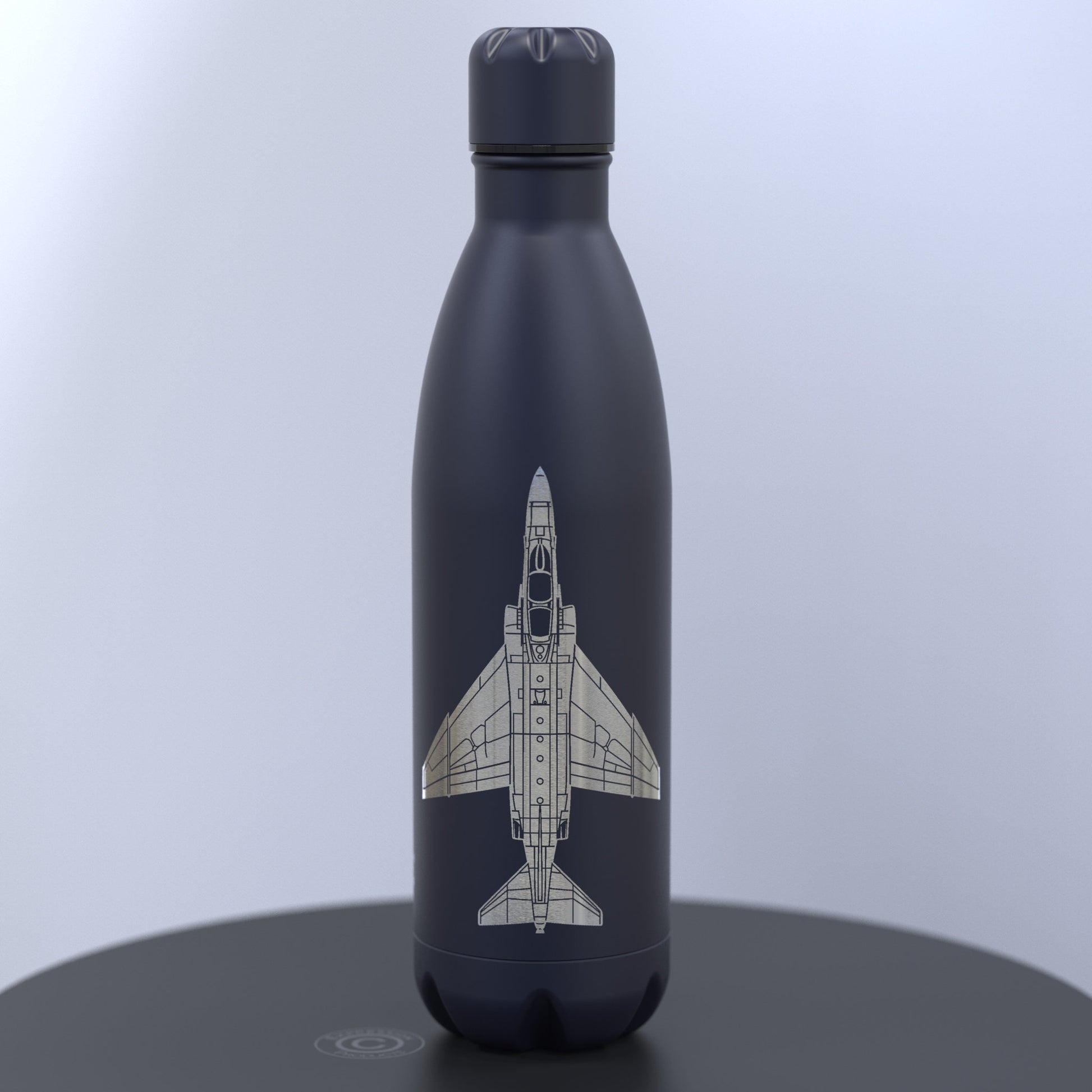 Matt Dark Blue Water Bottle Engraved With the RAF F-4 Phantom