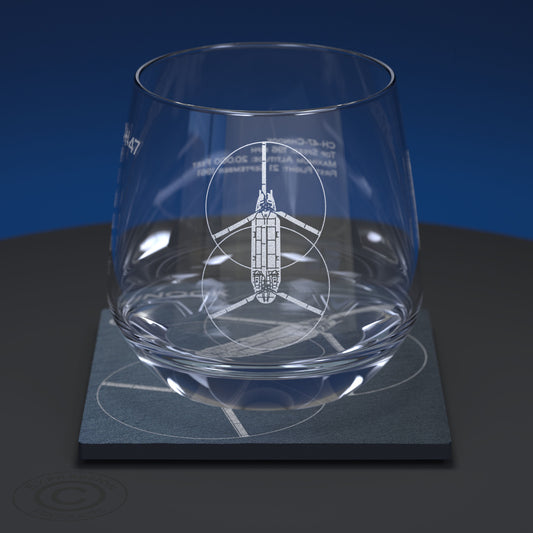 Boeing CH-47 Chinook Engraved Glass Whiskey Tumbler and Slate Coaster Set