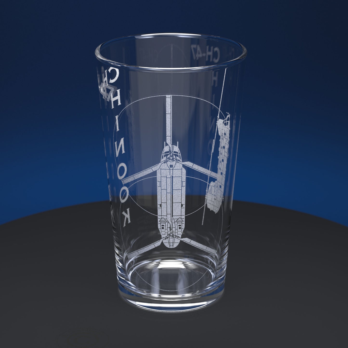 Boeing CH-47 Chinook Engraved Pint Glass Set including Pint Glass, Slate Coaster and Stainless Steel Bottle Opener