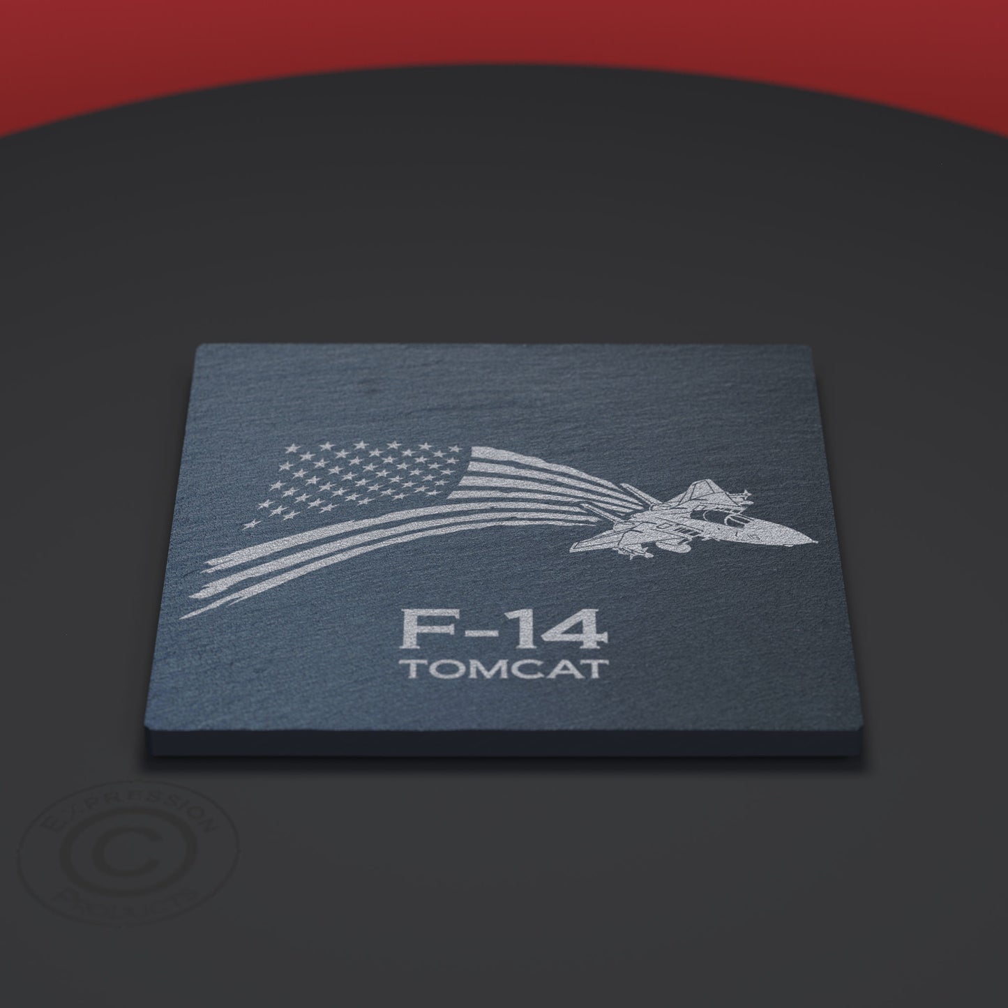 F-14 Tomcat with Flag Of The United States Of America Engraved Pint Glass Set With Slate Coaster & Stainless Steel Bottle Opener