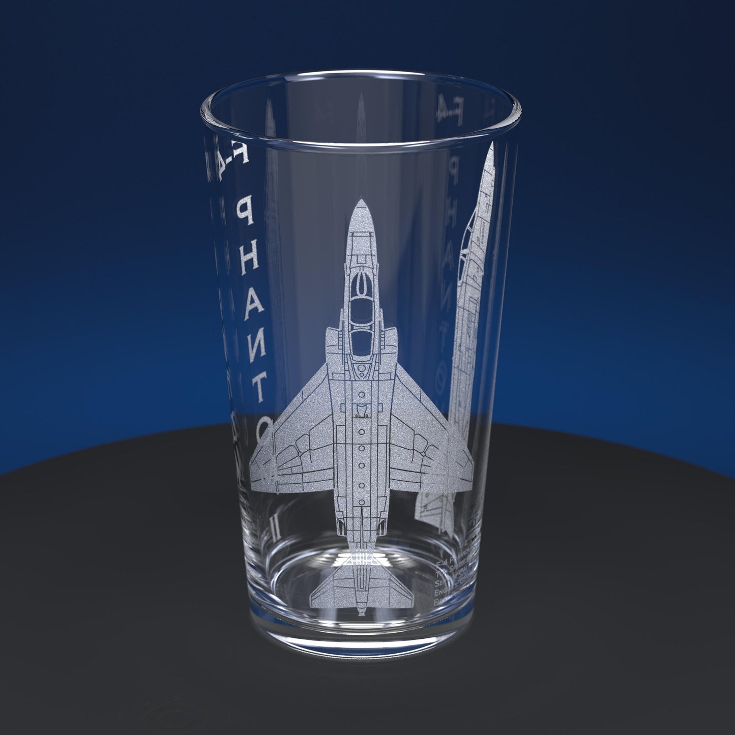 Pint Glass Engraved With An F-4 Phantom Jet