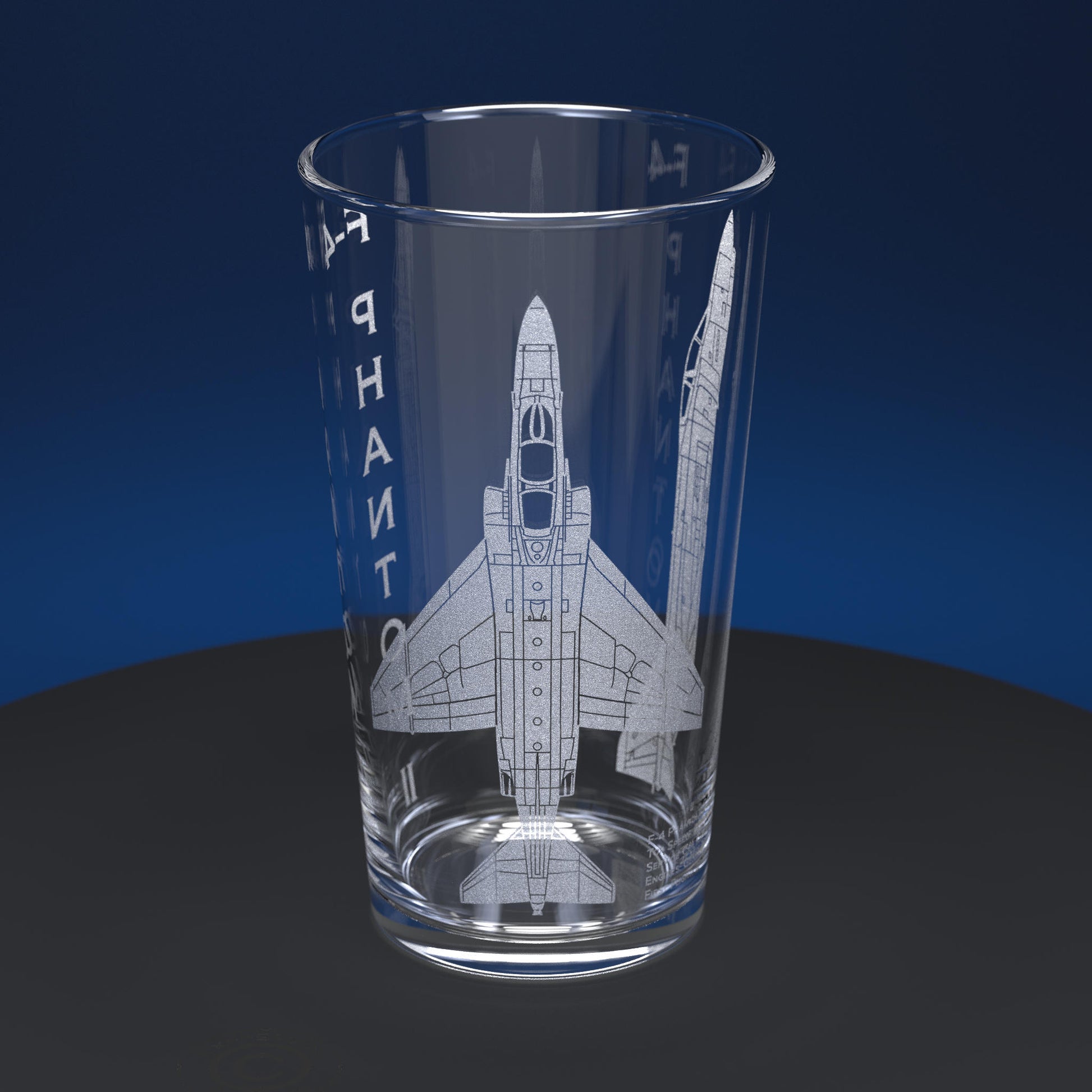 Pint Glass Engraved With An F-4 Phantom Jet