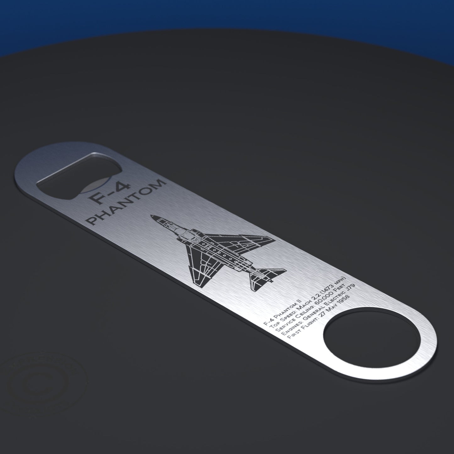 Stainless Steel Bottle Opener Engraved With An F-4 Phantom  Jet