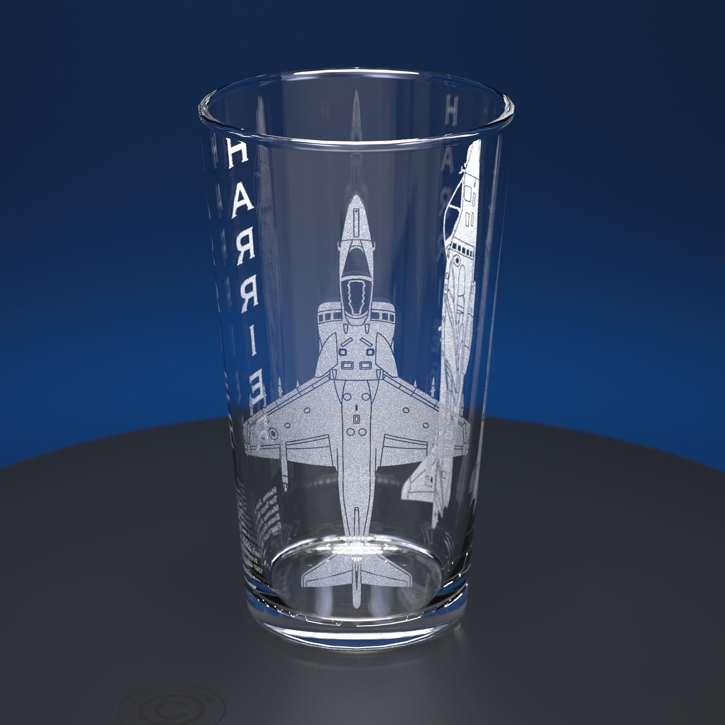 Harrier Jump Jet Engraved Pint Glass Set with Slate Coaster and Bottle Opener, RAF Harrier Beer Glass with Natural Stone Coaster & Bar Blade