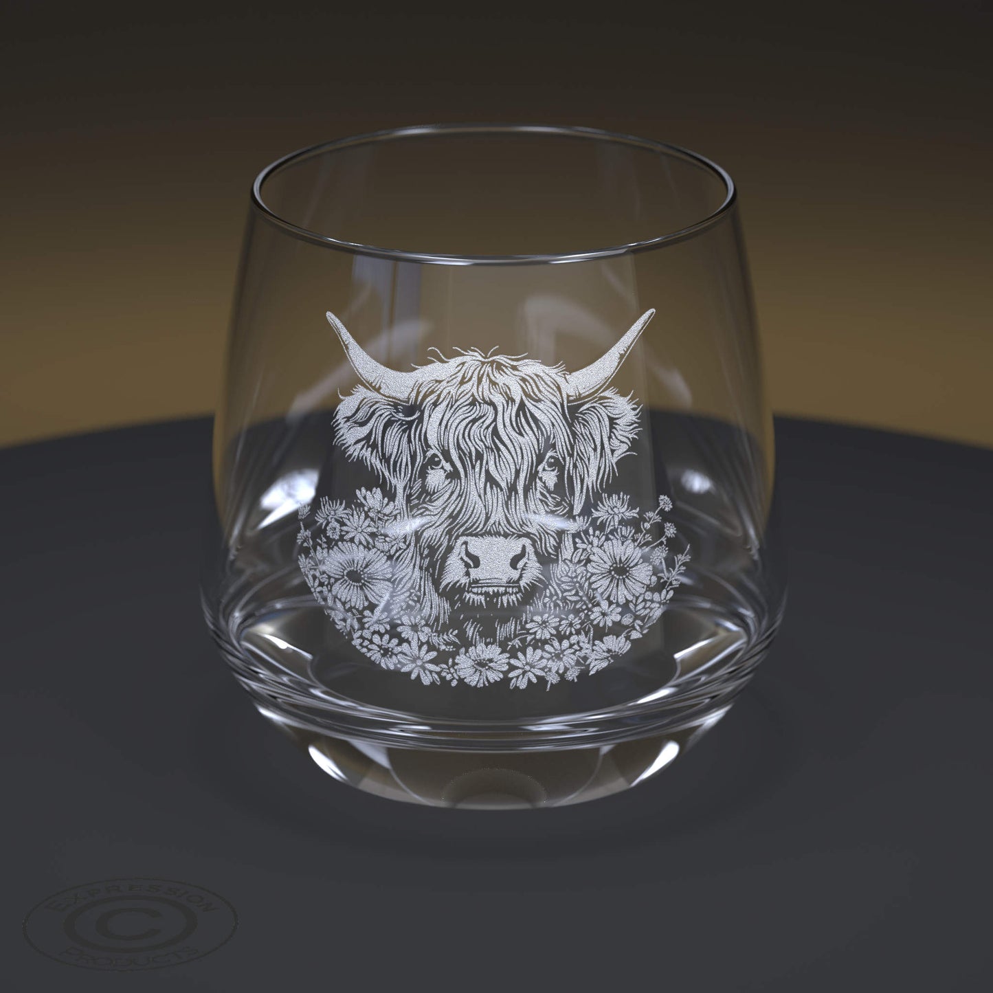 Highland Cow Engraved Glass Tumbler and Slate Coaster Set