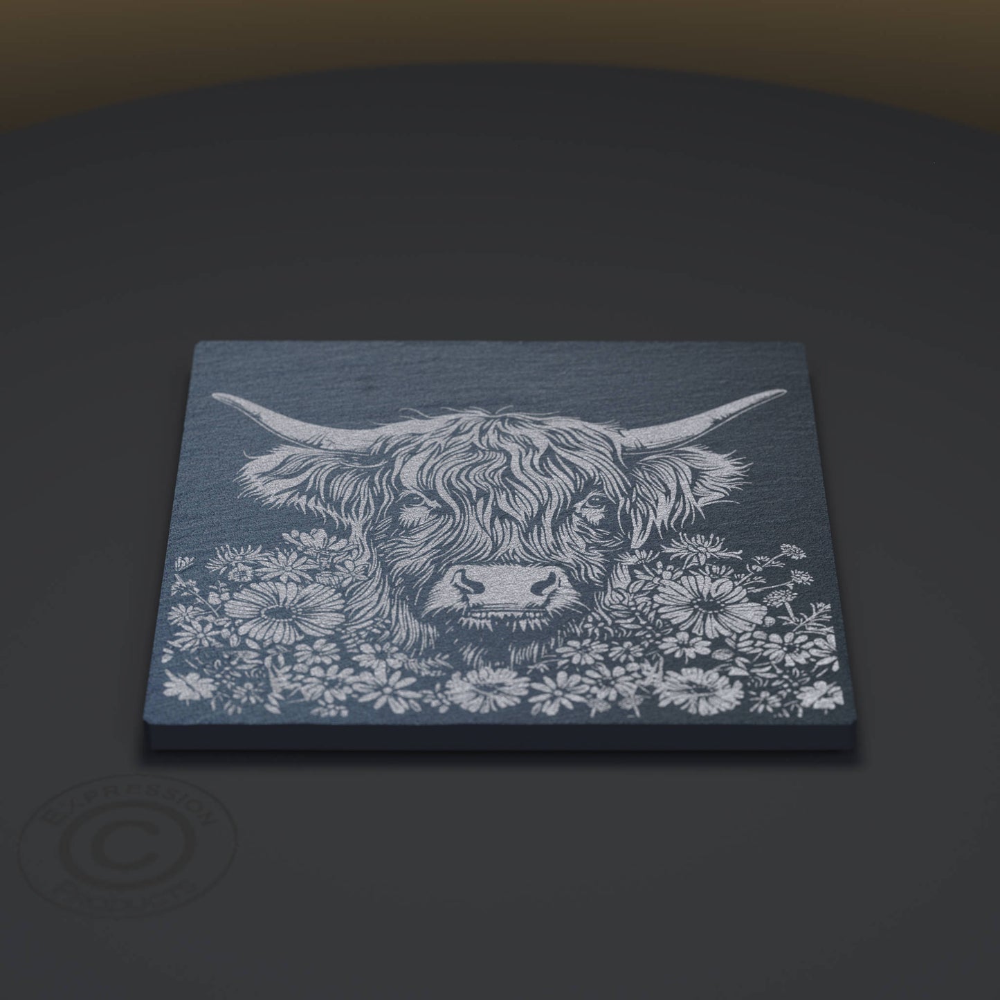 Highland Cow Engraved Glass Tumbler and Slate Coaster Set