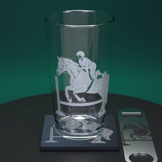 Horse Jumping Engraved Pint Glass