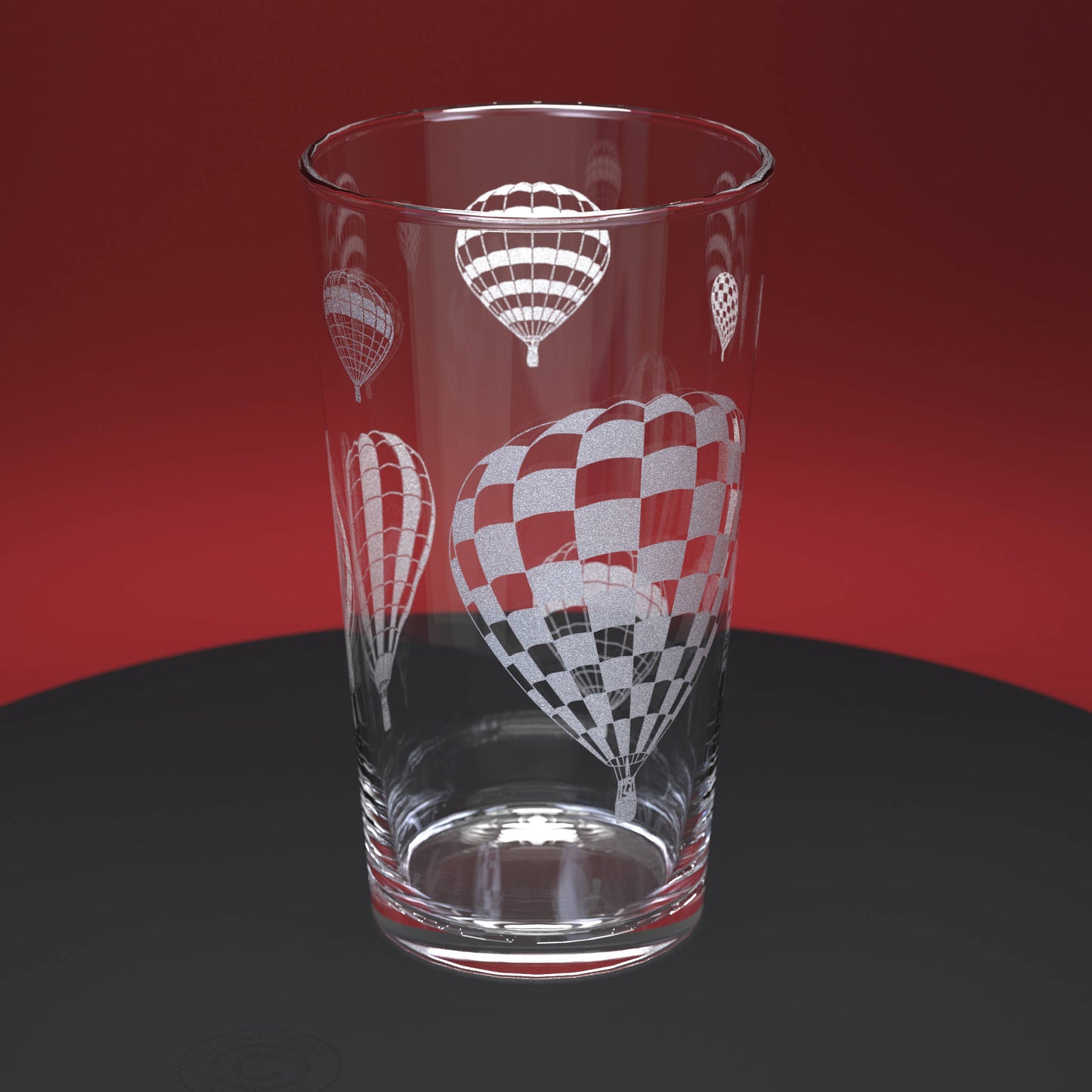 Hot Air Balloon Engraved Pint Glass With Matching Etched Slate Coaster