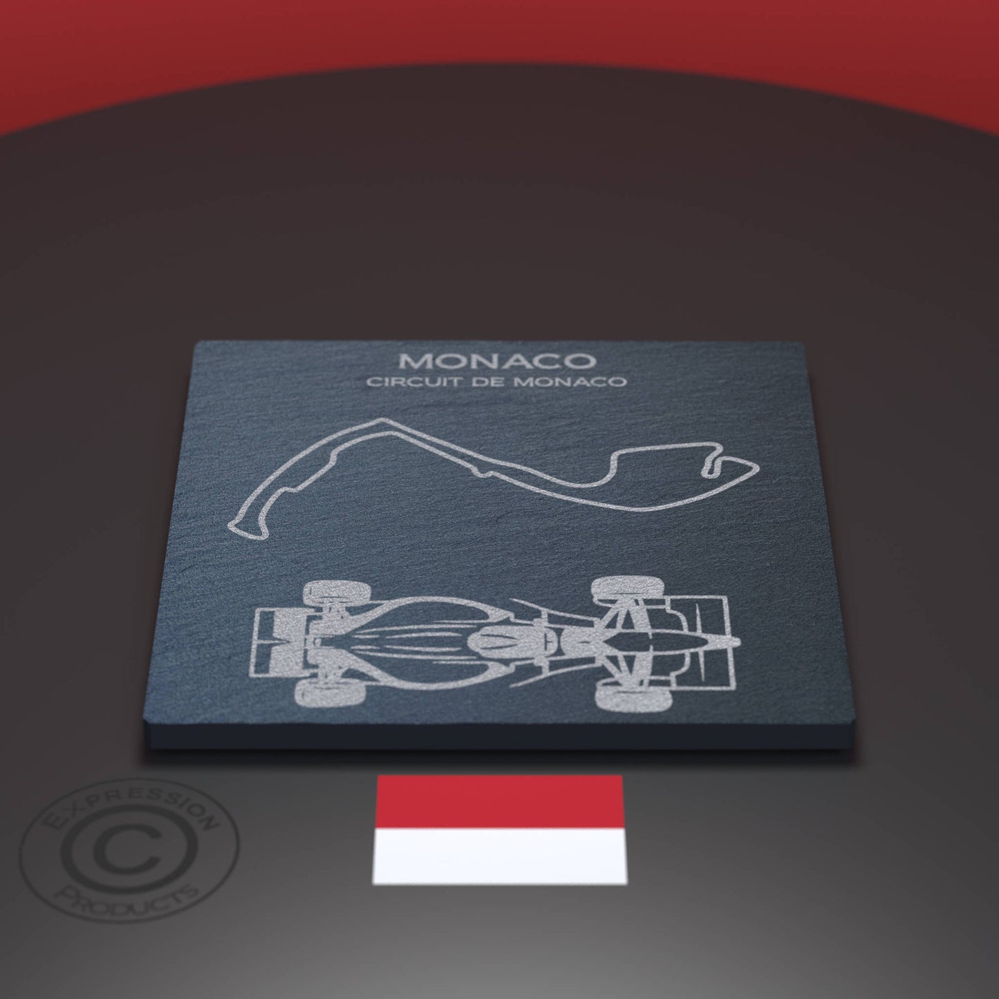 Monaco Circuit F1 Engraved Whiskey Tumbler Glass And Slate Coaster Set, Formula One Grand Prix Glass & Natural Coaster, Glass, Bar Mat