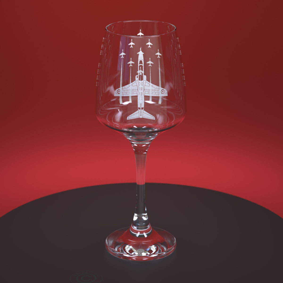 Engraved Red Arrows Wine glass with text down both sides "The Reds"